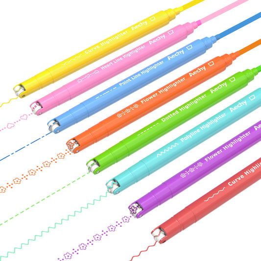 AECHY Colored Drawing Curve Highlighters 6 Shapes and 8 Colors 1600