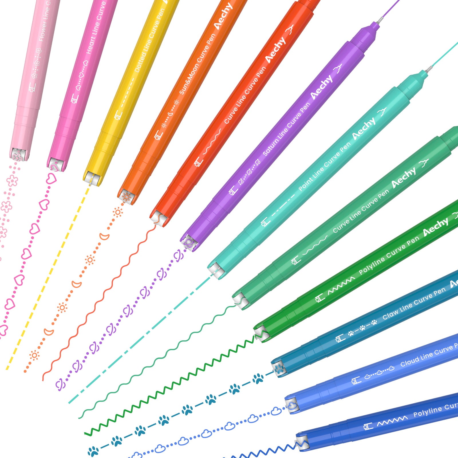 Aechy Colored Pens, Dual Tip Pens with 6 Different Curve Shapes & 8 Colors  Fine