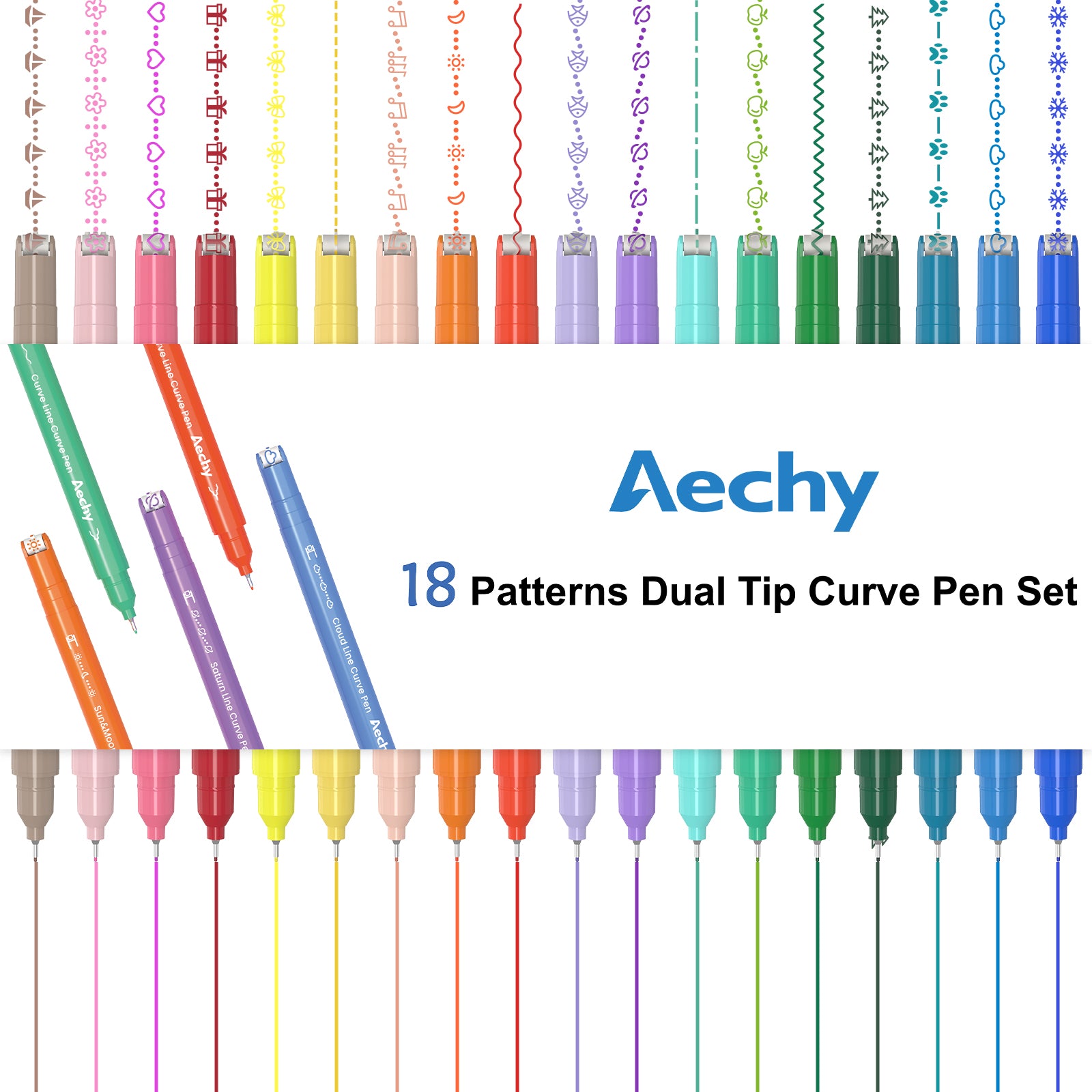 AECHY Colored Drawing Curve Pen Set 18 Colors And 18 different lines
