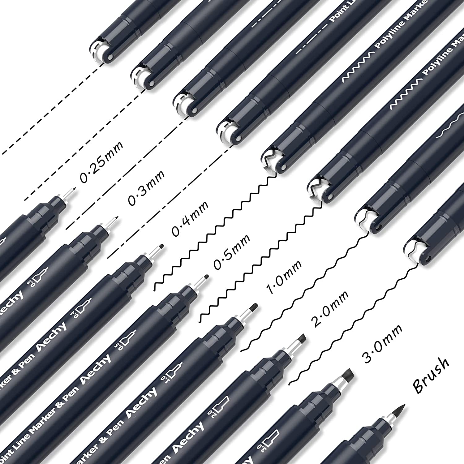 (Play Time, Inc.) AECHY Dual-Tip Calligraphy Pen 8 Sizes and 4 Different Link Styles [Curve Pen04]