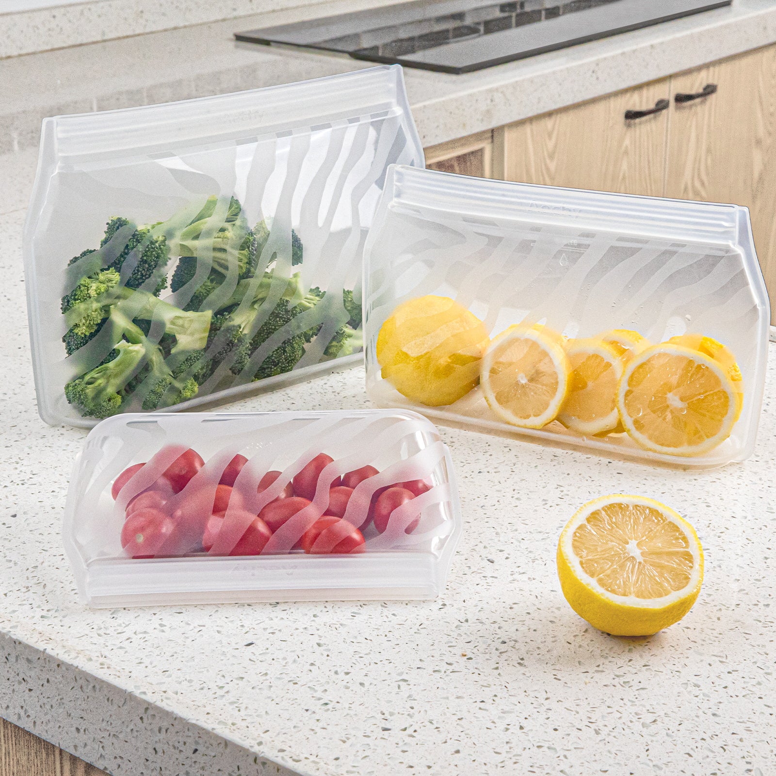Multiple Colors Silicone Zipper Food Storage Bags, Reusable Zipper