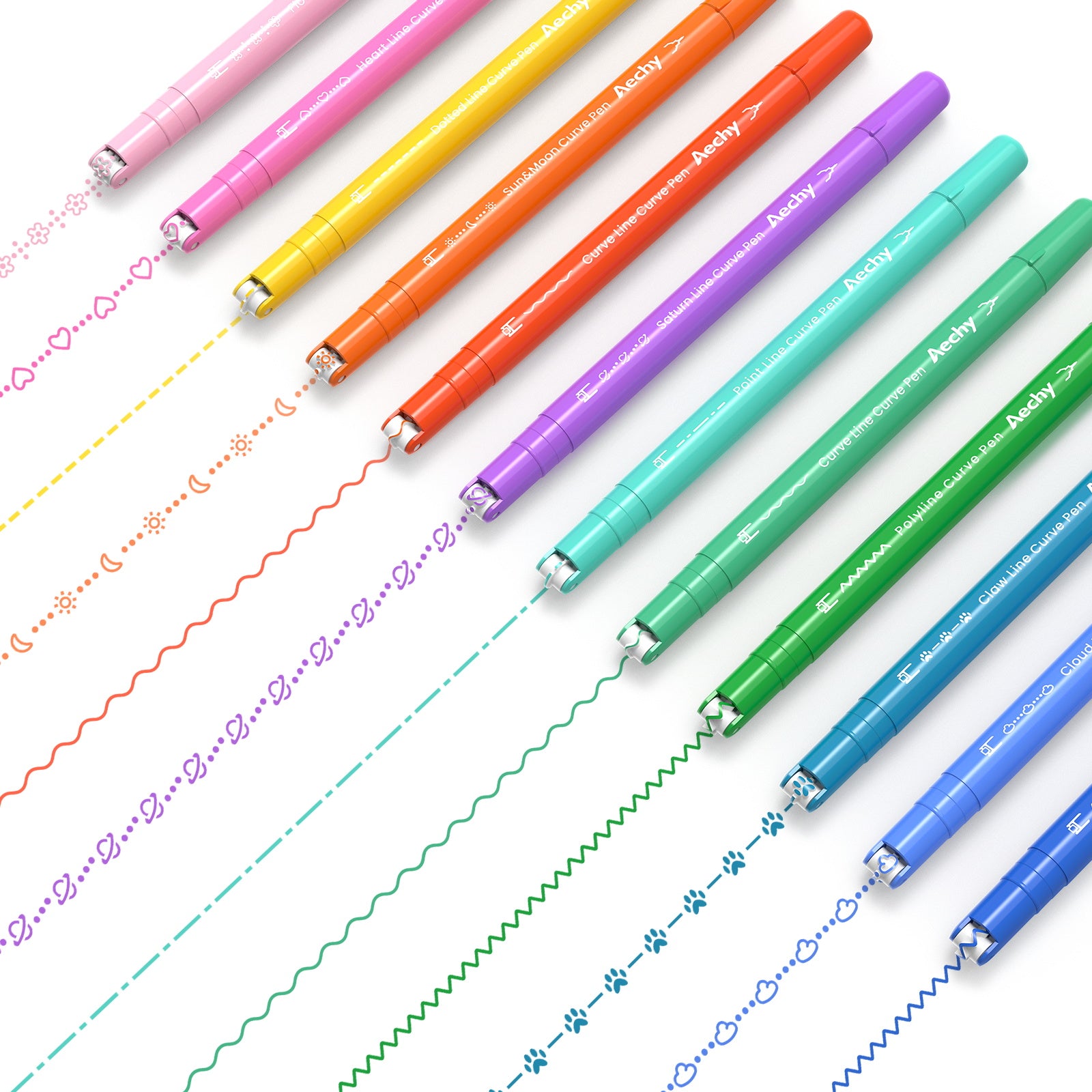 AECHY Colored Drawing Curve Pens 5 curves and 8 colors -  – Aechy