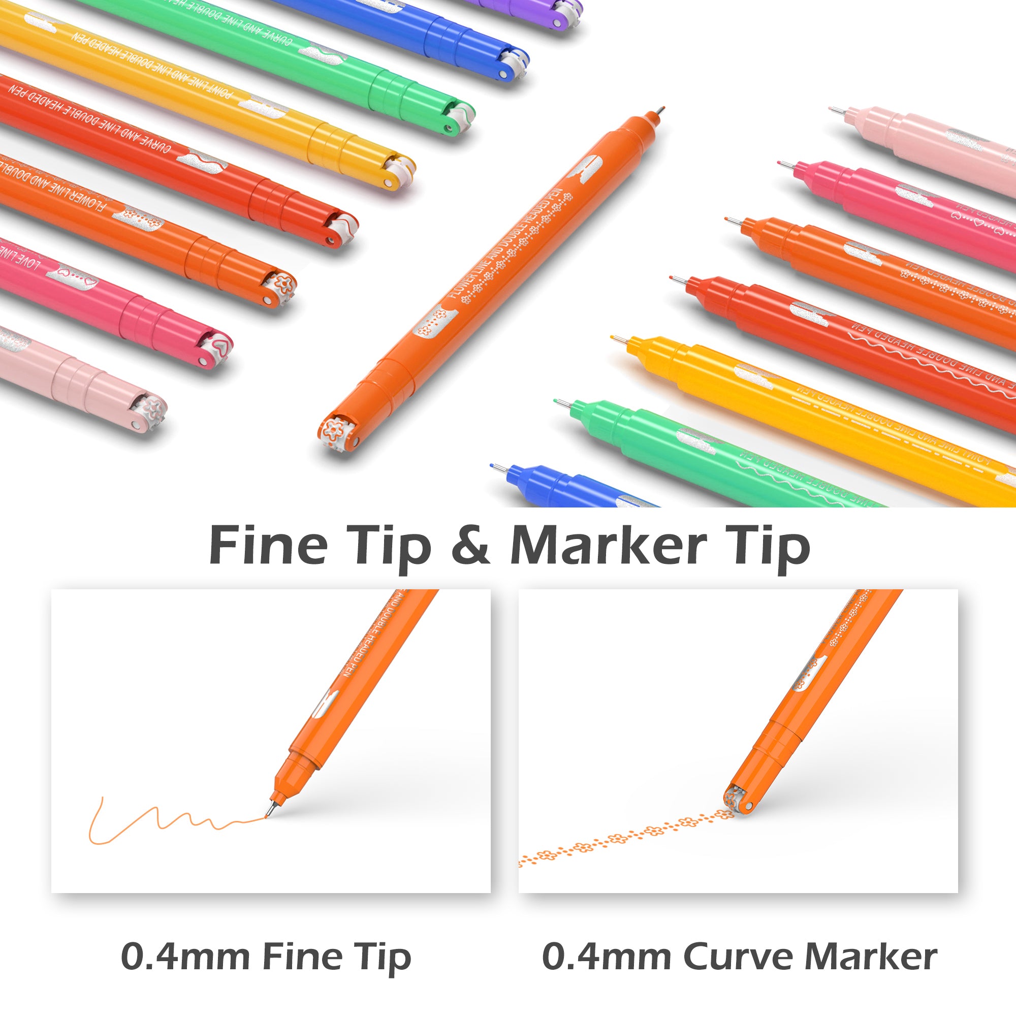 AECHY 12pcs Colored Curve Pens for Note Taking, Dual Tip Pens with 10 Different Curve Shapes & 12 Colors Fine Lines, Curve Highl