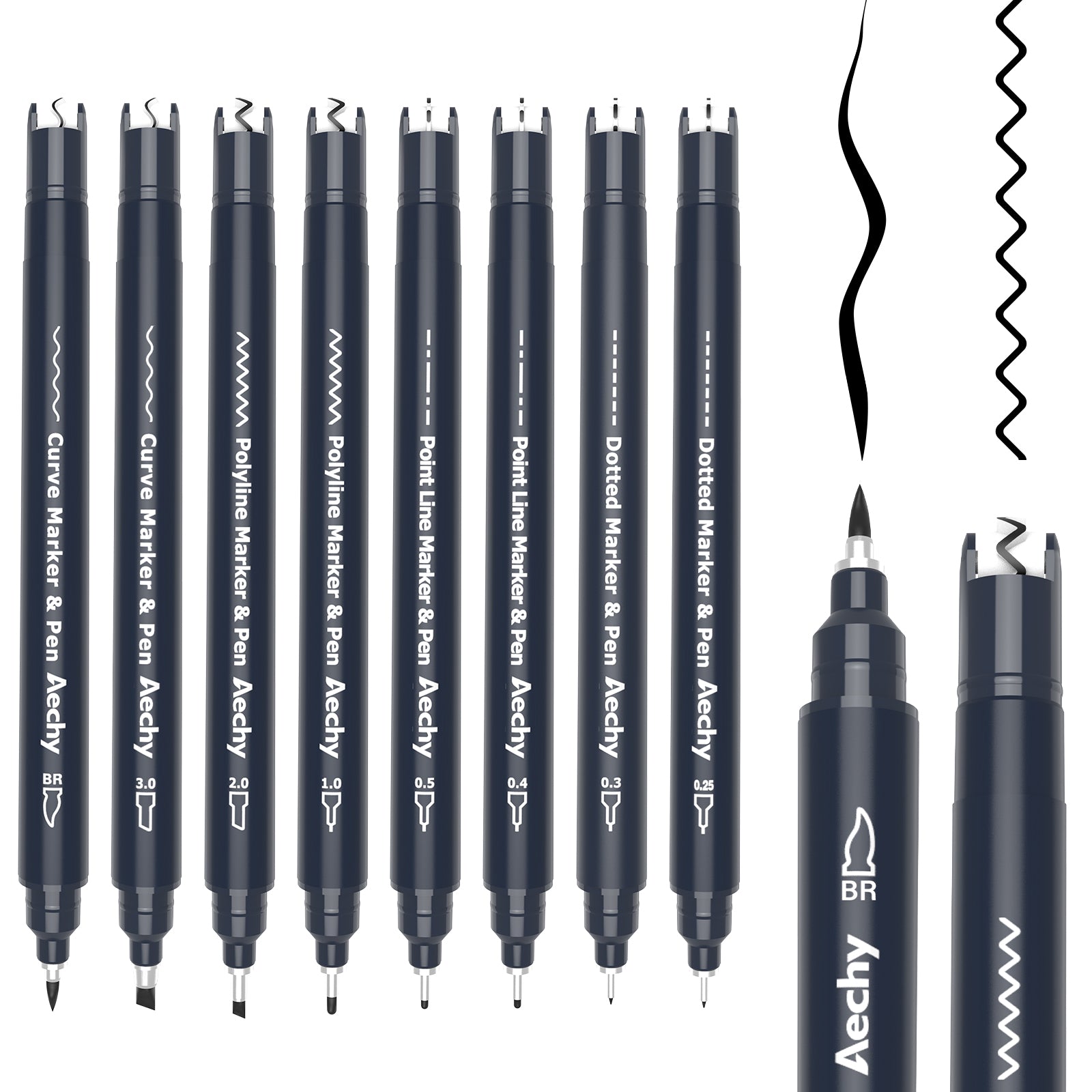 AECHY Colored Curve Pens for Note Taking, Dual Tip Markers with 5