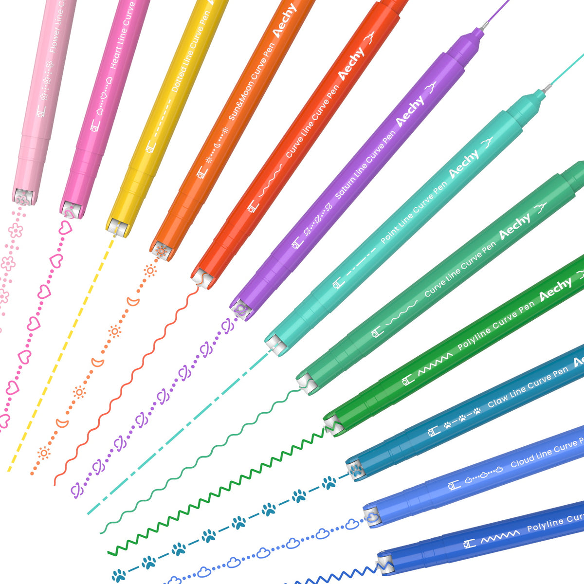 AECHY Colored Drawing Curve Pens 10 Curves and 12 Colors
