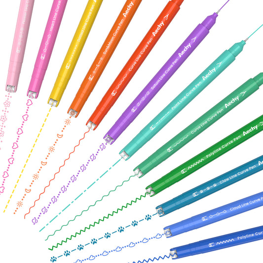 AECHY Colored Drawing Curve Pens 10 Curves and 12 Colors 1600