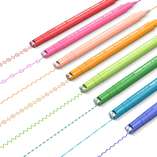 AECHY Dual-Tip Felt Tip Pen 6 Curves and 8 Colors 1600