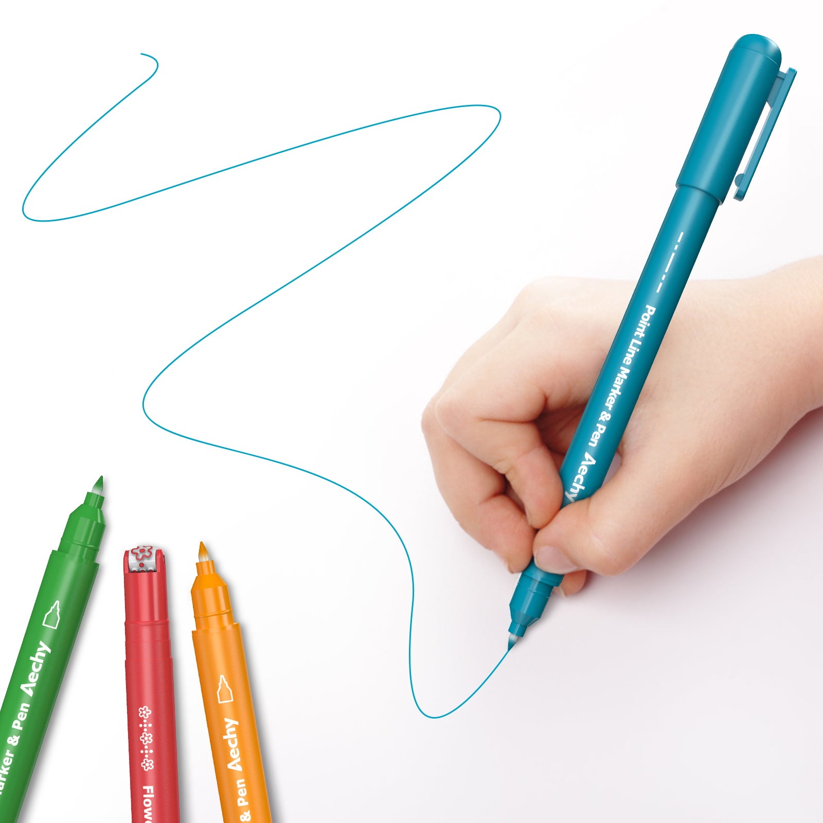 AECHY Dual-Tip Felt Tip Pen 6 Curves and 8 Colors