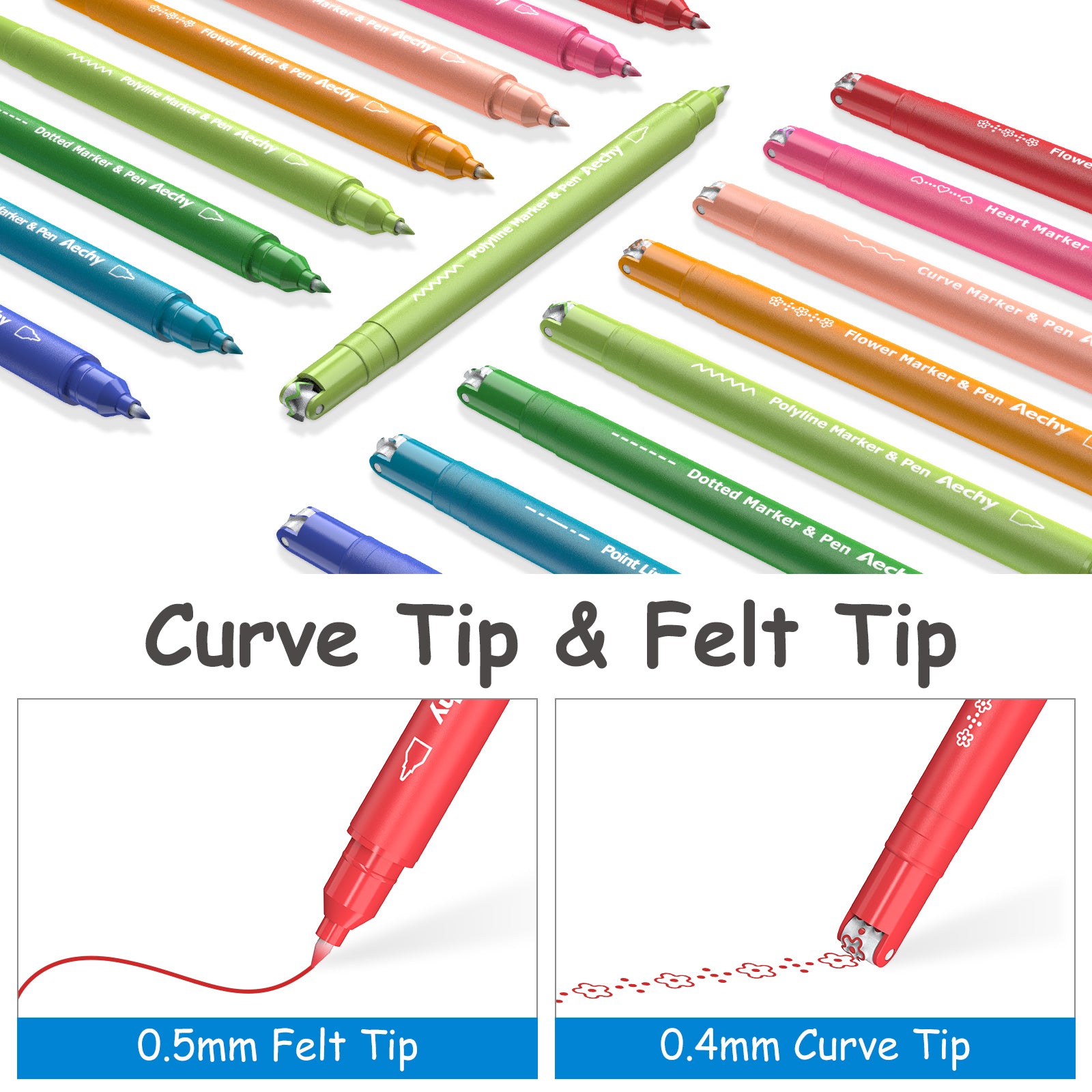 Everso Colored Curve Pens,Dual Tip Pens with 6 Different Curve Shapes & 8  Colors Fine Tips,Journal Planner Pens for Scrapbook Art Office School  Supplies 
