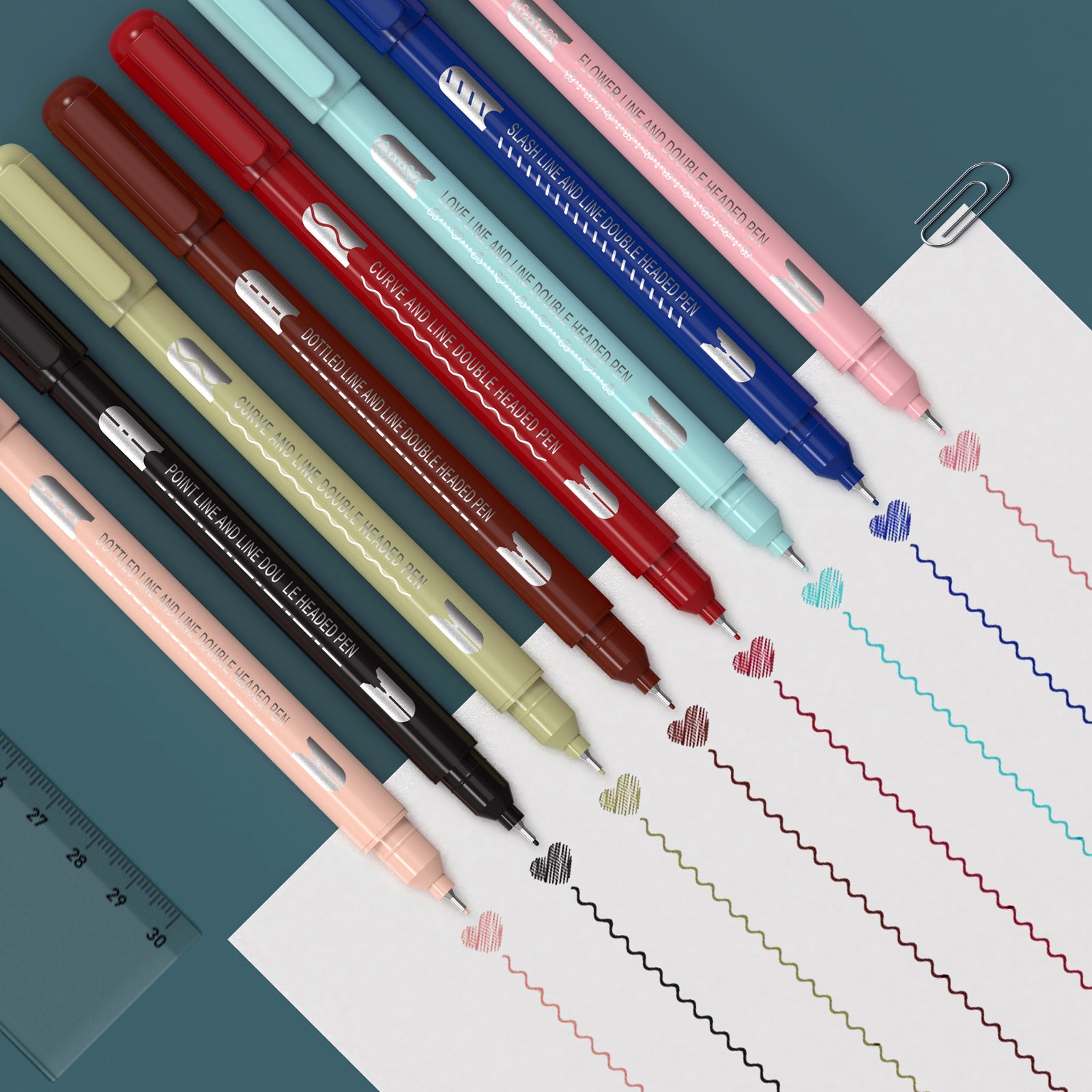 Dainayw Dual Tip Markers with 7 Different Curve Shapes & 8 Colors Fine  Lines Pens for