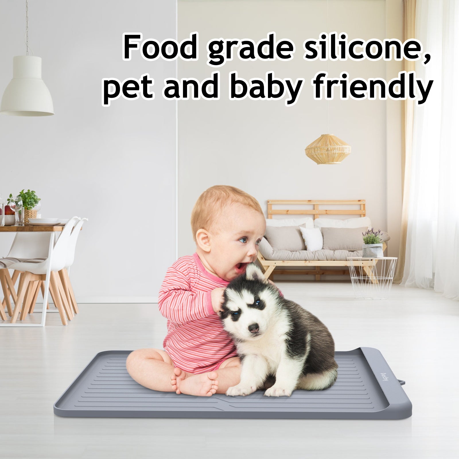 Premium Grade Pet Food Mat, Silicone Cat Litter Mat, Floor Protective Mat,  Waterproof, Urine Proof Silicone Pet Mat with Silicone Bristles to help