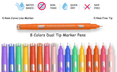 Dainayw Dual Tip Markers with 7 Different Curve Shapes & 8 Colors Fine  Lines Pens for