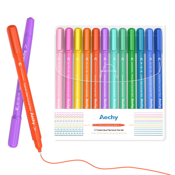 Everso Colored Curve Pens,Dual Tip Pens with 6 Different Curve